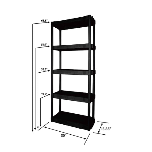 Hyper Tough 13.88"D x 30"W x 73.9"H 5-Shelf Plastic Garage Shelves, Black EasyOptionXY LLC