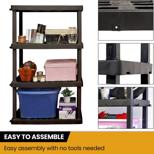 Hyper Tough Large 4-Tier Plastic Storage Unit, W36 x D18 x H56" Interlocking Multipurpose Home Storage Racks Organizer, Black EasyOptionXY LLC