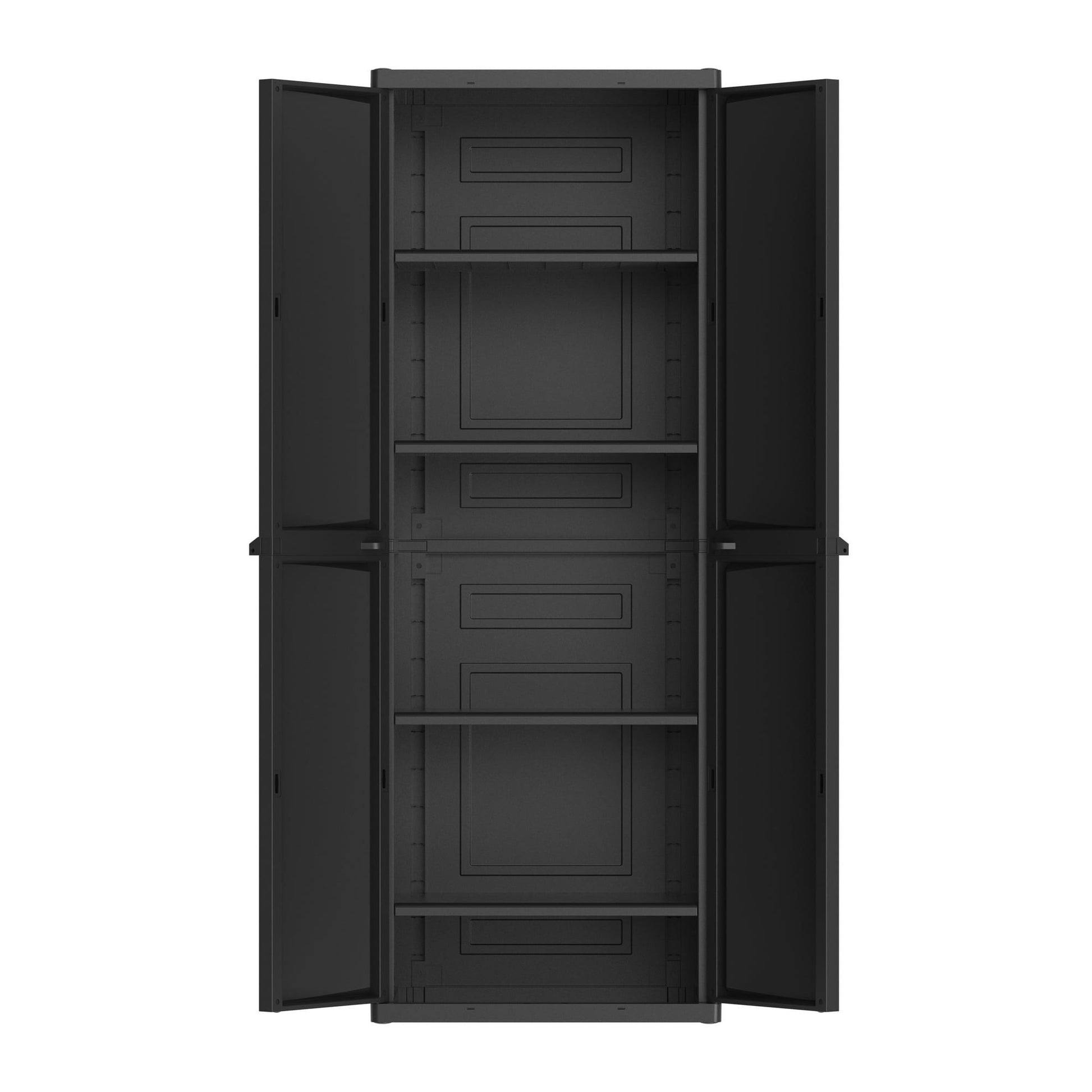 Hyper Tough Plastic 4-Shelf Garage Storage Utility Cabinet, Black Finish, HT-4SHFF-CABT Model, Black EasyOptionXY LLC
