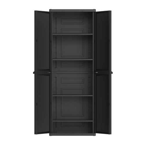Hyper Tough Plastic 4-Shelf Garage Storage Utility Cabinet, Black Finish, HT-4SHFF-CABT Model, Black EasyOptionXY LLC