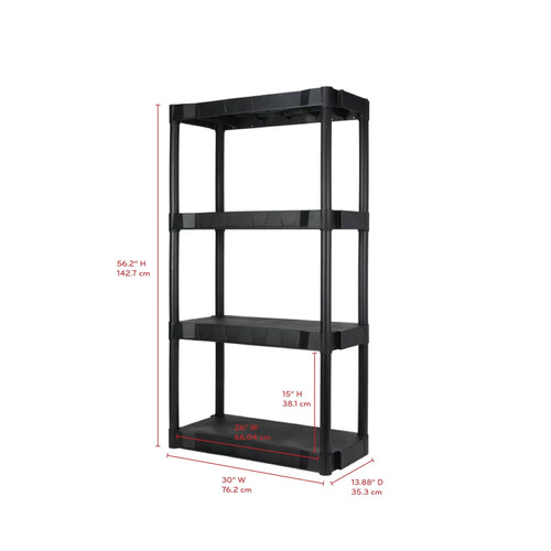 Hyper Tough Black Plastic 4-Tier 56.2" H x 30"" W x 13.8" D, 280lb Total Capacity EasyOptionXY LLC