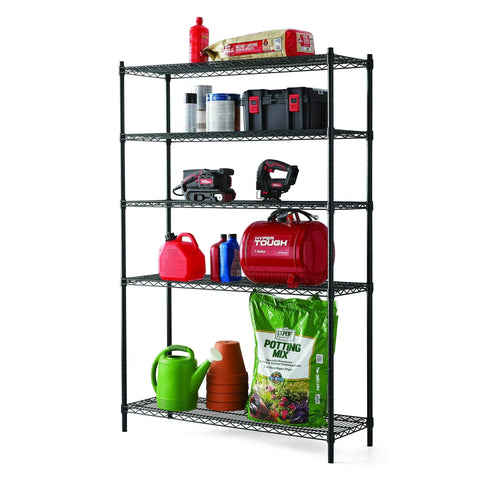 Hyper Tough Black Wire Shelf 5-Tier Heavy Duty 72"H x 48"W x 16"D, 3000lb Total Capacity EasyOptionXY LLC