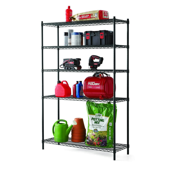 Hyper Tough Black Wire Shelf 5-Tier Heavy Duty 72"H x 48"W x 16"D, 3000lb Total Capacity EasyOptionXY LLC