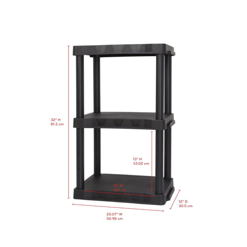 Hyper Tough Black Plastic 3-Tier 32" H x 20.07" W x 12" D, 150lb Total Capacity EasyOptionXY LLC