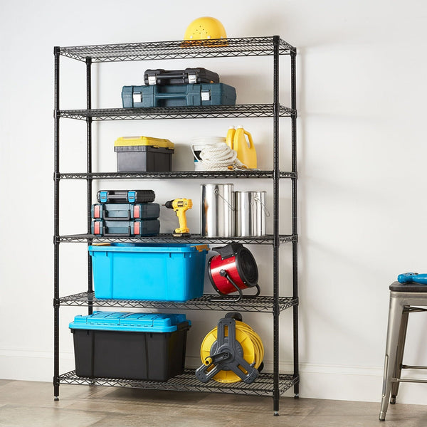 Hyper Tough Black Wire Shelf 6-Tier 72"H x 47.7"W x 18"D, 3600lbs Total Capacity EasyOptionXY LLC