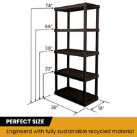 Hyper Tough Large 5-Tier Shelving Unit, W36 x D18 x H74" Interlocking Multipurpose Organizer, Black, Pack of 4 EasyOptionXY LLC