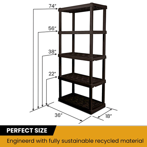 Hyper Tough Large 5-Tier Shelving Unit, W36 x D18 x H74" Interlocking Multipurpose Organizer, Black, Pack of 4 EasyOptionXY LLC
