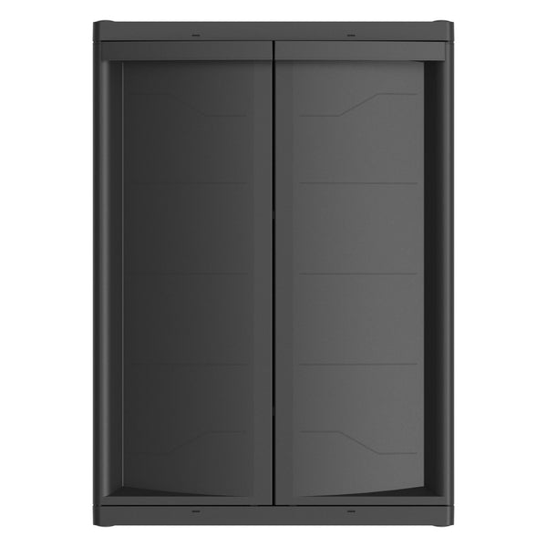 Hyper Tough Plastic Garage Cabinet 2 Shelf 18.5Dx25.47Wx35.43"H, Black Finish EasyOptionXY LLC