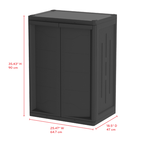 Hyper Tough Plastic Garage Cabinet 2 Shelf 18.5Dx25.47Wx35.43"H, Black Finish EasyOptionXY LLC