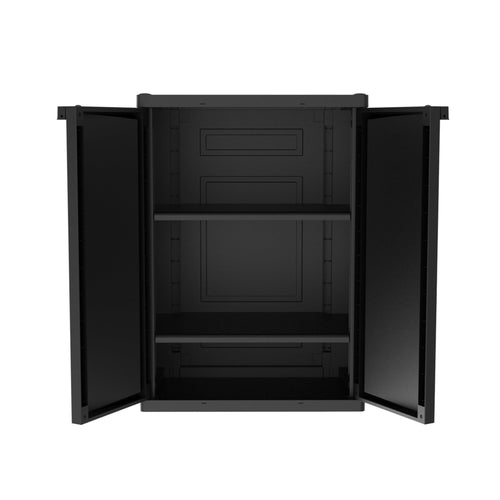 Hyper Tough Plastic Garage Cabinet 2 Shelf 18.5Dx25.47Wx35.43"H, Black Finish EasyOptionXY LLC