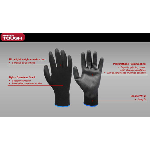 Hyper Tough Nylon Liner PU Dipped Gripping Work Gloves, Full Fingers, Men's Medium Size, 1pair EasyOptionXY LLC