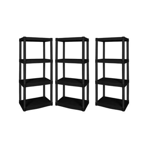 Hyper Tough 4-Shelf Plastic Garage Shelves, Black, Holds up to 340 lbs (3 Pack) EasyOptionXY LLC