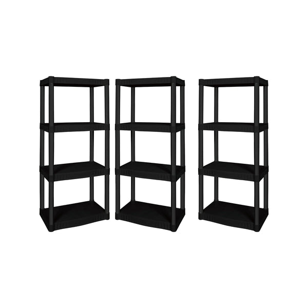 Hyper Tough 4-Shelf Plastic Garage Shelves, Black, Holds up to 340 lbs (3 Pack) EasyOptionXY LLC