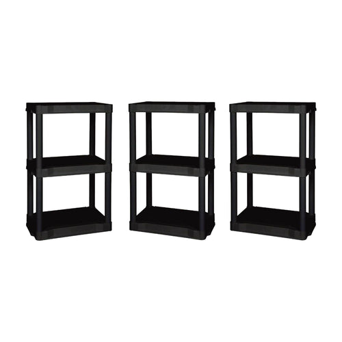 Hyper Tough 20.07"W x 12"D x 32"H 3-shelf Plastic Garage Shelves, Black, 3 Count, 60 lbs per shelf, Adult EasyOptionXY LLC