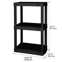 Hyper Tough 20.07"W x 12"D x 32"H 3-shelf Plastic Garage Shelves, Black, 3 Count, 60 lbs per shelf, Adult EasyOptionXY LLC