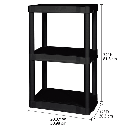 Hyper Tough 20.07"W x 12"D x 32"H 3-shelf Plastic Garage Shelves, Black, 3 Count, 60 lbs per shelf, Adult EasyOptionXY LLC