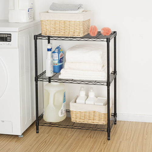 Hyper Tough Steel 3-Tier Storage Shelf Unit 30.60"H x 13.40"W x 23.20"D, 750lb Total Capacity, Black EasyOptionXY LLC