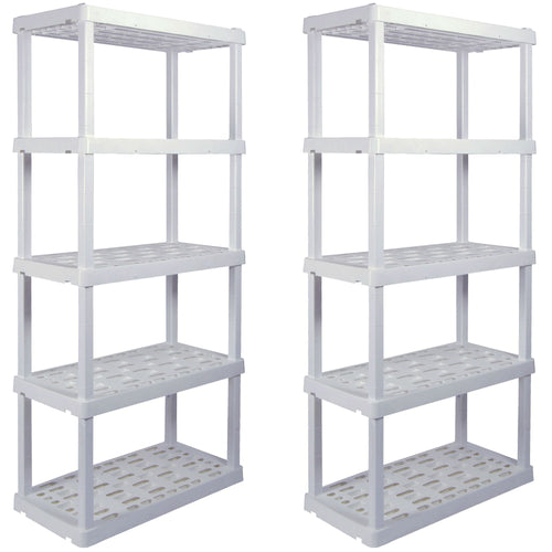 Hyper Tough 5 Shelf Plastic Garage Shelves, 2 pack Storage Shelving, White, 750 lbs. Capacity EasyOptionXY LLC