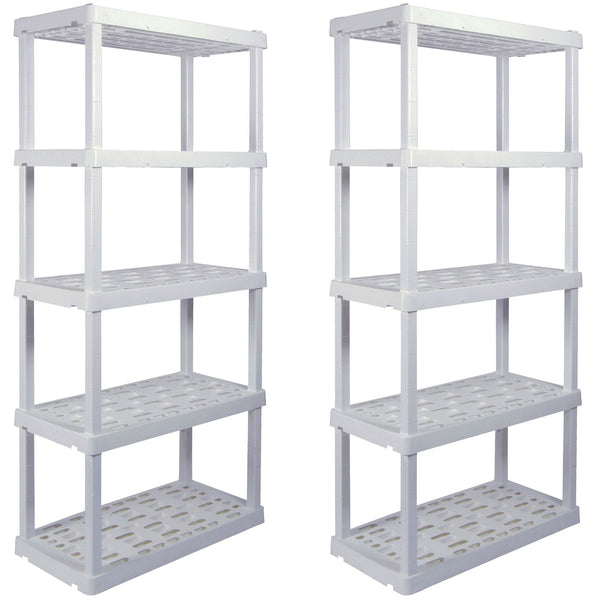 Hyper Tough 5 Shelf Plastic Garage Shelves, 2 pack Storage Shelving, White, 750 lbs. Capacity EasyOptionXY LLC