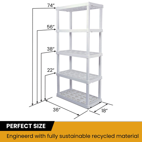 Hyper Tough 5 Shelf Plastic Garage Shelves, 2 pack Storage Shelving, White, 750 lbs. Capacity EasyOptionXY LLC
