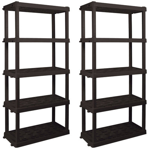 Hyper Tough Large 5-Tier Shelving Unit, W36 x D18 x H74" Interlocking Multipurpose Organizer, Black, Pack of 2 EasyOptionXY LLC