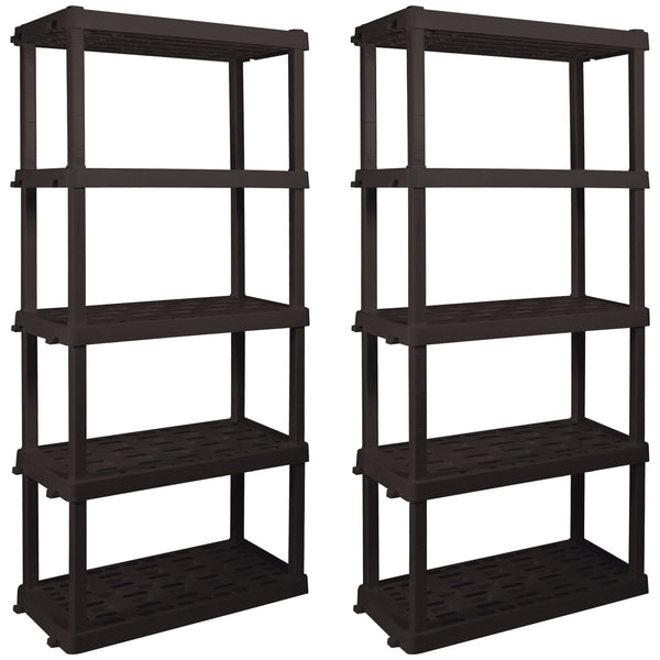 Hyper Tough Large 5-Tier Shelving Unit, W36 x D18 x H74" Interlocking Multipurpose Organizer, Black, Pack of 2 EasyOptionXY LLC