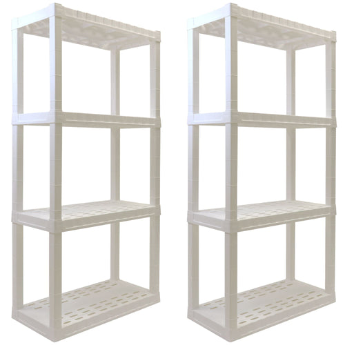 Hyper Tough Garage Shelves, Pack of 2 Plastic Storage Shelving Unit 4 Shelves, White 400 lbs Capacity 56" H x 14" D x 30" W EasyOptionXY LLC