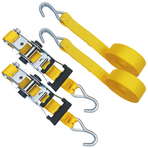 Hyper Tough 15 feet Steel Ratchet Tie-Down, 1666 lbs with S-Hooks 4-Pack, Yellow, 44.4 oz EasyOptionXY LLC