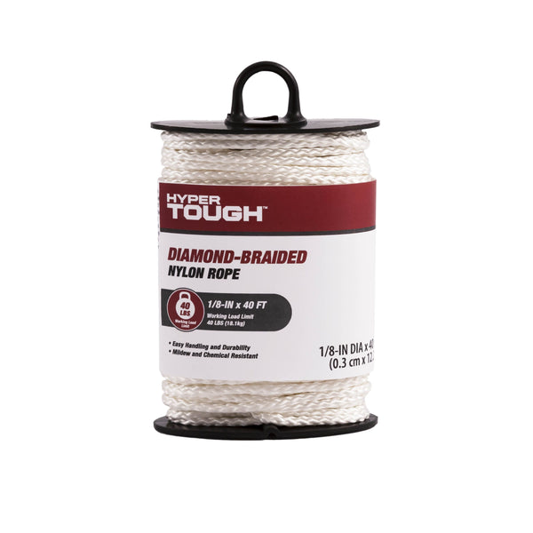 Hyper Tough Item NML40-HT, Nylon Blend Diamond Braid Rope, White, 1/8" x 40', 1 Each EasyOptionXY LLC