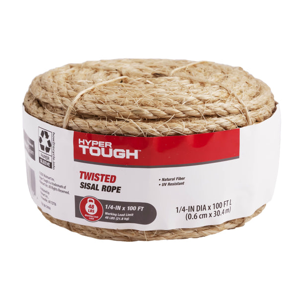 Hyper Tough Item# 8010L-HT, Sisal Twisted Rope, Natural Color, 1/4" x 100', 1 Each EasyOptionXY LLC