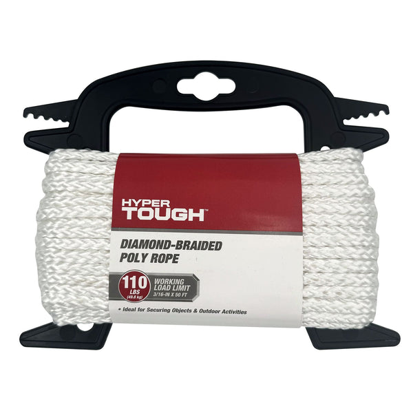 Hyper Tough 3/16 inch x 50 ft Diamond Braided Nylon Rope, White, 7 oz EasyOptionXY LLC