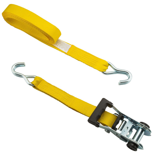 Hyper Tough 15 feet Steel Ratchet Tie-Down, 1666 lbs with S-Hooks 2-Pack, Yellow, 44.4 oz EasyOptionXY LLC