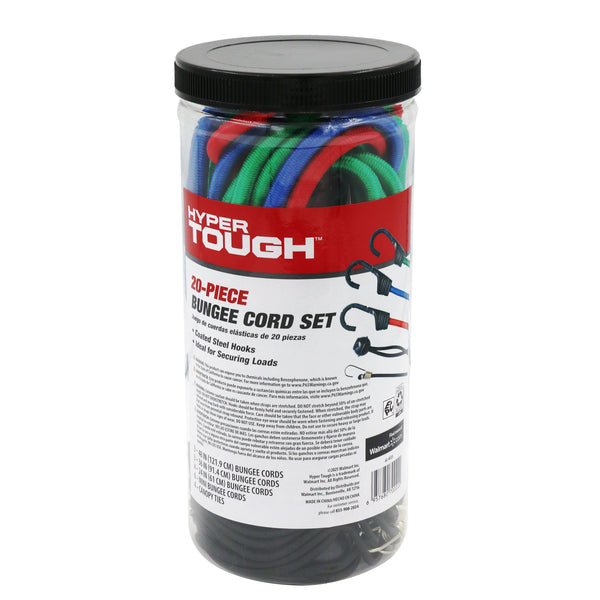 Hyper Tough 20 Pieces Bungee Cord Set, Plastic Jar, Multi-Color, 2.31 oz EasyOptionXY LLC
