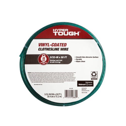 Hyper Tough Item# 955-5HT, Wire Clothesline, Vinyl-Coated, Green, 5/32' x 50', 1 Each EasyOptionXY LLC