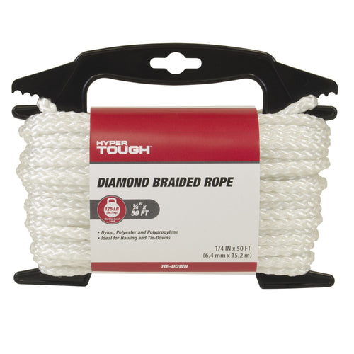 Hyper Tough 1/4" x 50' Nylon Diamond Braided Rope, White EasyOptionXY LLC