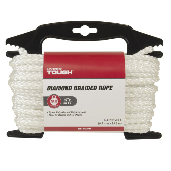 Hyper Tough 1/4" x 50' Nylon Diamond Braided Rope, White EasyOptionXY LLC