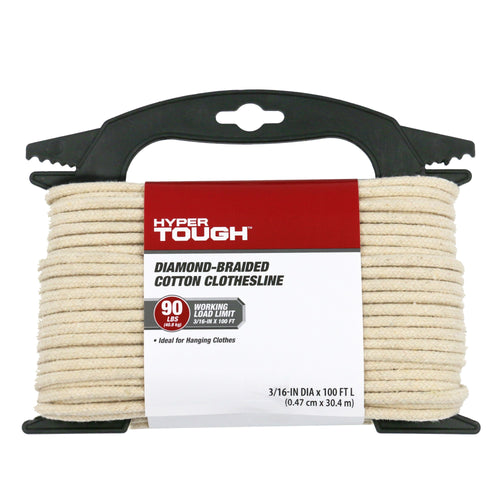 Hyper Tough 3/16 inch Diamond Braided Cotton Clothes Line, 100 feet, Beige, 12.5 oz EasyOptionXY LLC
