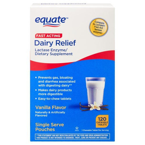 Equate Dairy Relief Chewable Tablet Dietary Supplement; Vanilla Flavor; 120 Count EasyOptionXY LLC