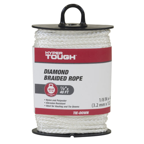 Hyper Tough 1/8" x 40' Nylon Diamond Braided Rope, White EasyOptionXY LLC