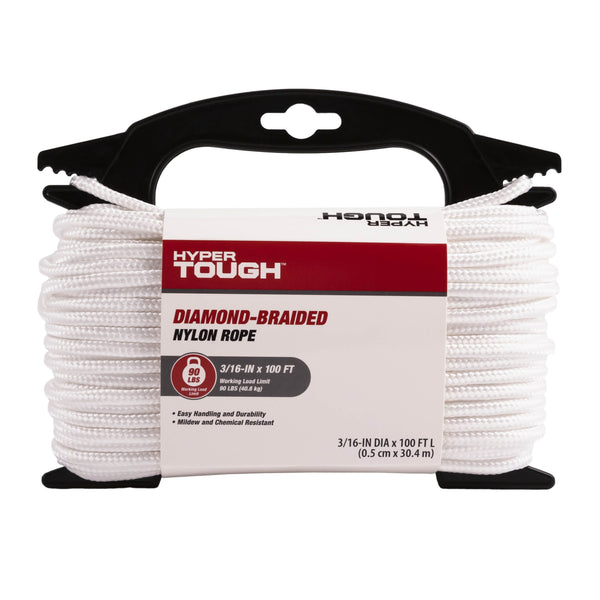Hyper Tough, Item ND6100-HT, Nylon Blend Diamond Braid Rope, White, 3/16" x 100', 1 Each EasyOptionXY LLC