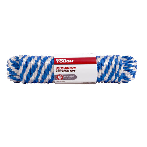 Hyper Tough Item# BWSBP850W-P-HT, Polypropylene Solid Braid Rope, Blue and White, 3/8" x 50', 1 Each EasyOptionXY LLC
