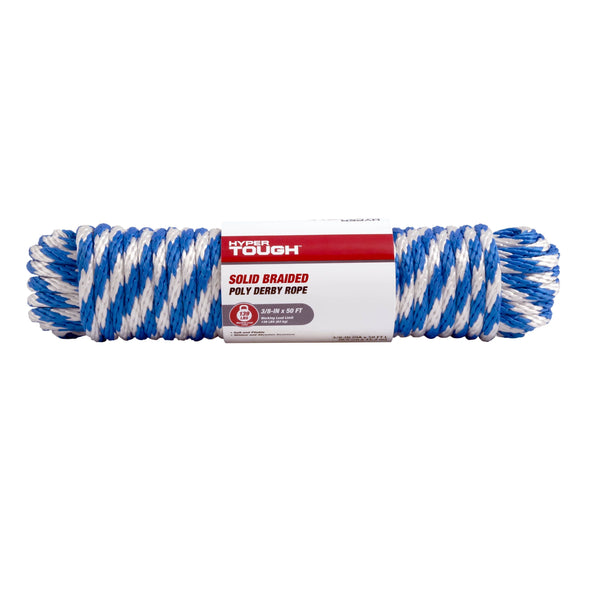 Hyper Tough Item# BWSBP850W-P-HT, Polypropylene Solid Braid Rope, Blue and White, 3/8" x 50', 1 Each EasyOptionXY LLC