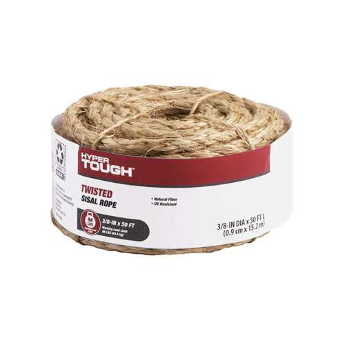 Hyper Tough Item# 8025L-4HT, Sisal Twisted 3/8" x 50' Natural Color Fiber Rope. 1 Each EasyOptionXY LLC