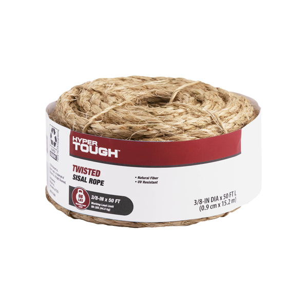 Hyper Tough Item# 8025L-4HT, Sisal Twisted 3/8" x 50' Natural Color Fiber Rope. 1 Each EasyOptionXY LLC