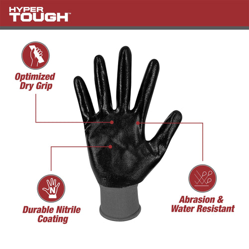 Hyper Tough 3 Pack, Nitrile Grip Gloves, Gray, Latex Free, Large EasyOptionXY LLC