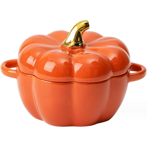 Cute Bowl, Pumpkin Ceramic Bowl with Lid, Microwave & Dishwasher Safe Dessert or Soup Bowl with Handle, Decor Dinnerware for Thanksgiving Halloween Christmas EasyOptionXY LLC