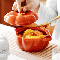 Cute Bowl, Pumpkin Ceramic Bowl with Lid, Microwave & Dishwasher Safe Dessert or Soup Bowl with Handle, Decor Dinnerware for Thanksgiving Halloween Christmas EasyOptionXY LLC