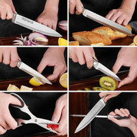 Knife Set, 9-Pieces Purple Gradient Handle Stainless Steel Chef Knife Set, Ultra Sharp Non-stick Cooking Knife Set with Acrylic Stand for Cutting Chopping Slicing Dicing EasyOptionXY LLC
