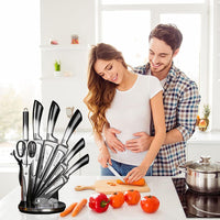 Knife Set, 9-Pieces Purple Gradient Handle Stainless Steel Chef Knife Set, Ultra Sharp Non-stick Cooking Knife Set with Acrylic Stand for Cutting Chopping Slicing Dicing EasyOptionXY LLC