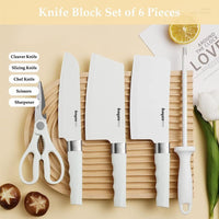 Knife Set for Kitchen, 6-Pieces White Non-stick Stainless Steel Knife Block Set, Ultra Sharp Kitchen Knife Set with Accessories for Cutting Slicing Dicing Chopping EasyOptionXY LLC